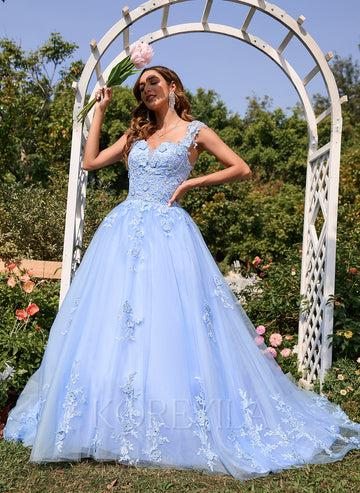 Ball-Gown/Princess Sweetheart Court Train Tulle Lace Prom Dresses